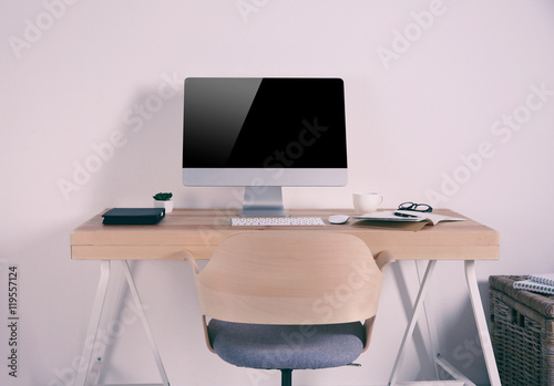 Working place on white wall background