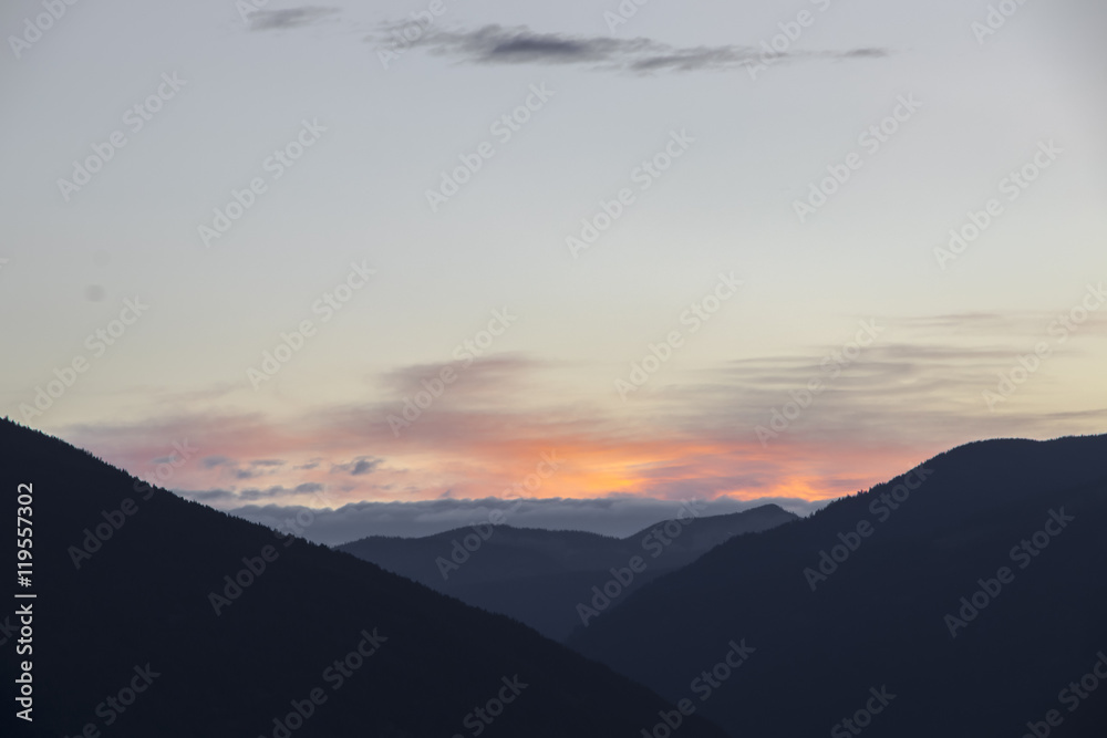 landscape of mountain with sunset sky