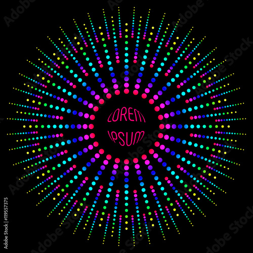Multicolored dots on a black background.