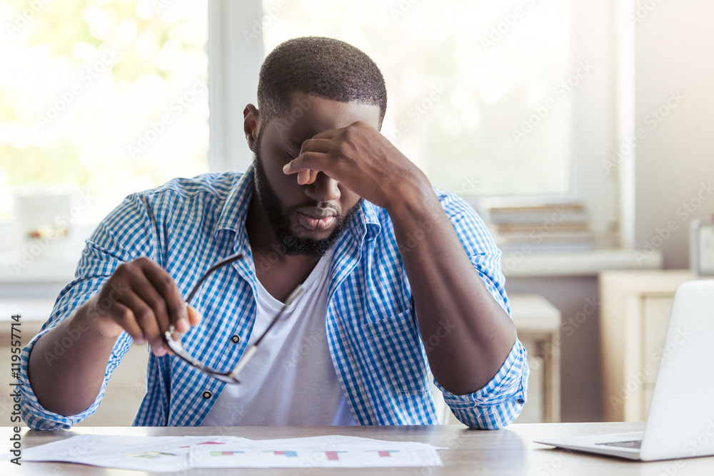Afro American businessman at home
