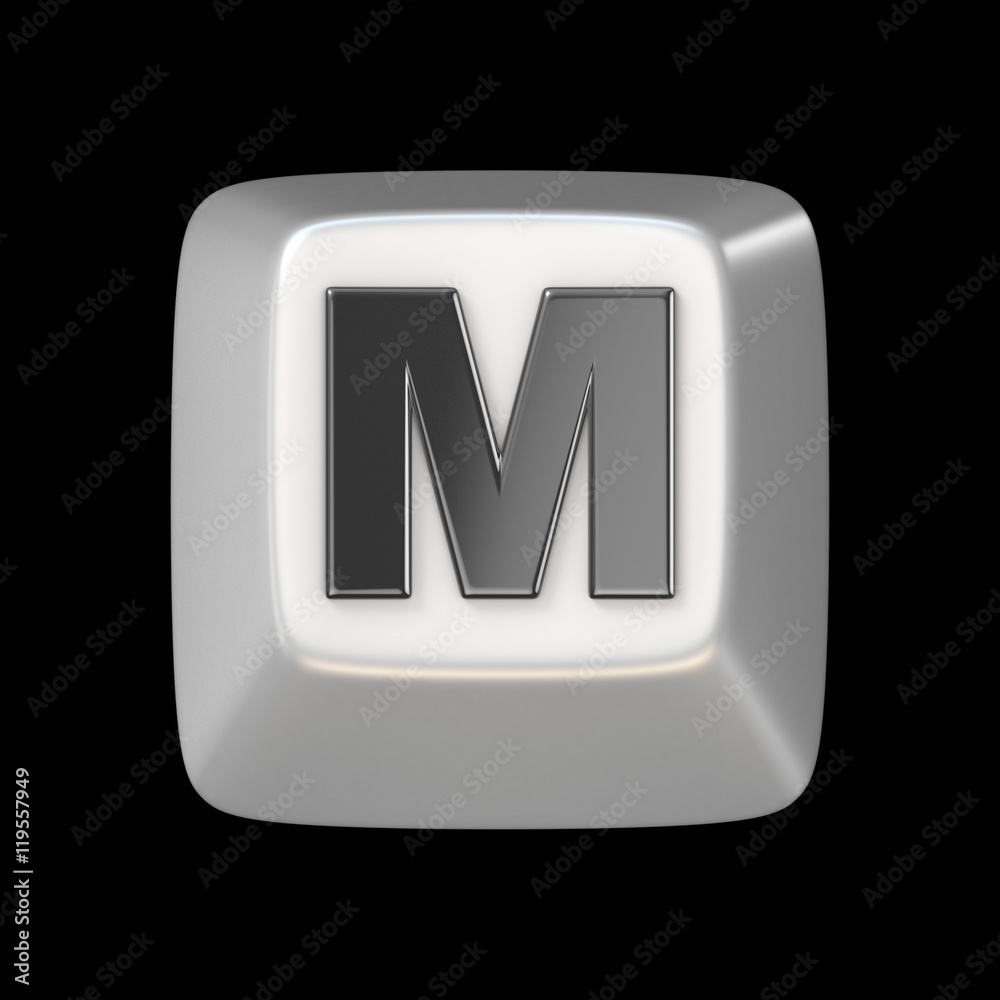 Computer keyboard key FONT. Letter M 3D Computer keyboard key FONT. Letter M 3D