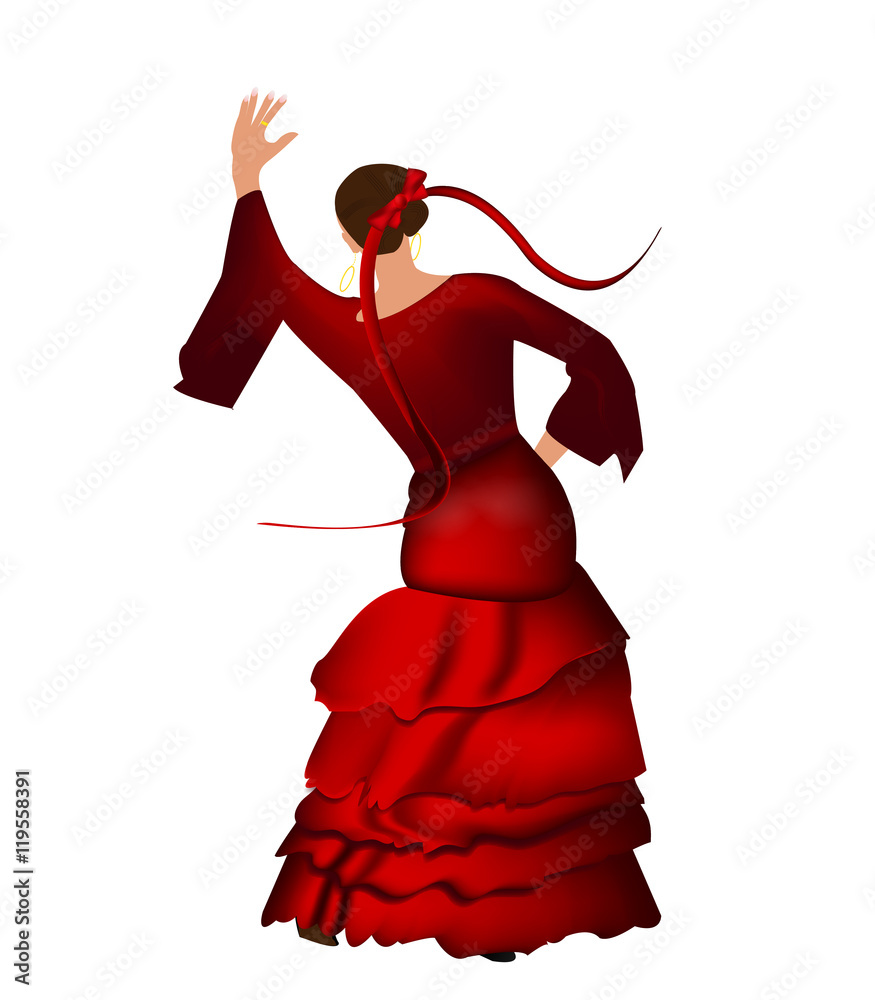Flamenco - Tänzerin in wallendem rotem Kleid Stock Vector | Adobe Stock