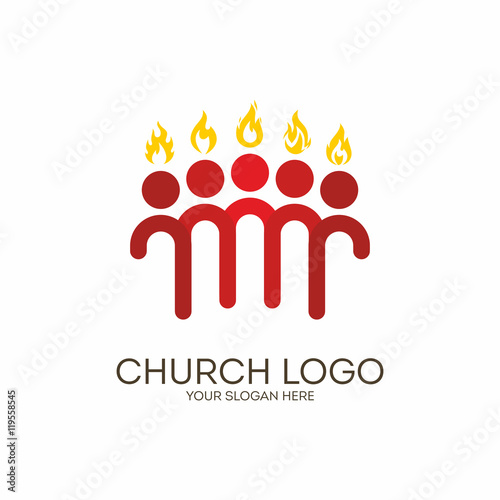 Church logo. Christian symbols. Pentecost, the apostles, flames.