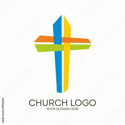 Church logo. Christian symbols. Coloring Jesus' cross.