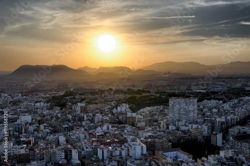 Sunset behind the mountains in Alicante, Spain