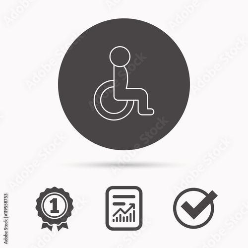 Disabled person icon. Human on wheelchair sign.
