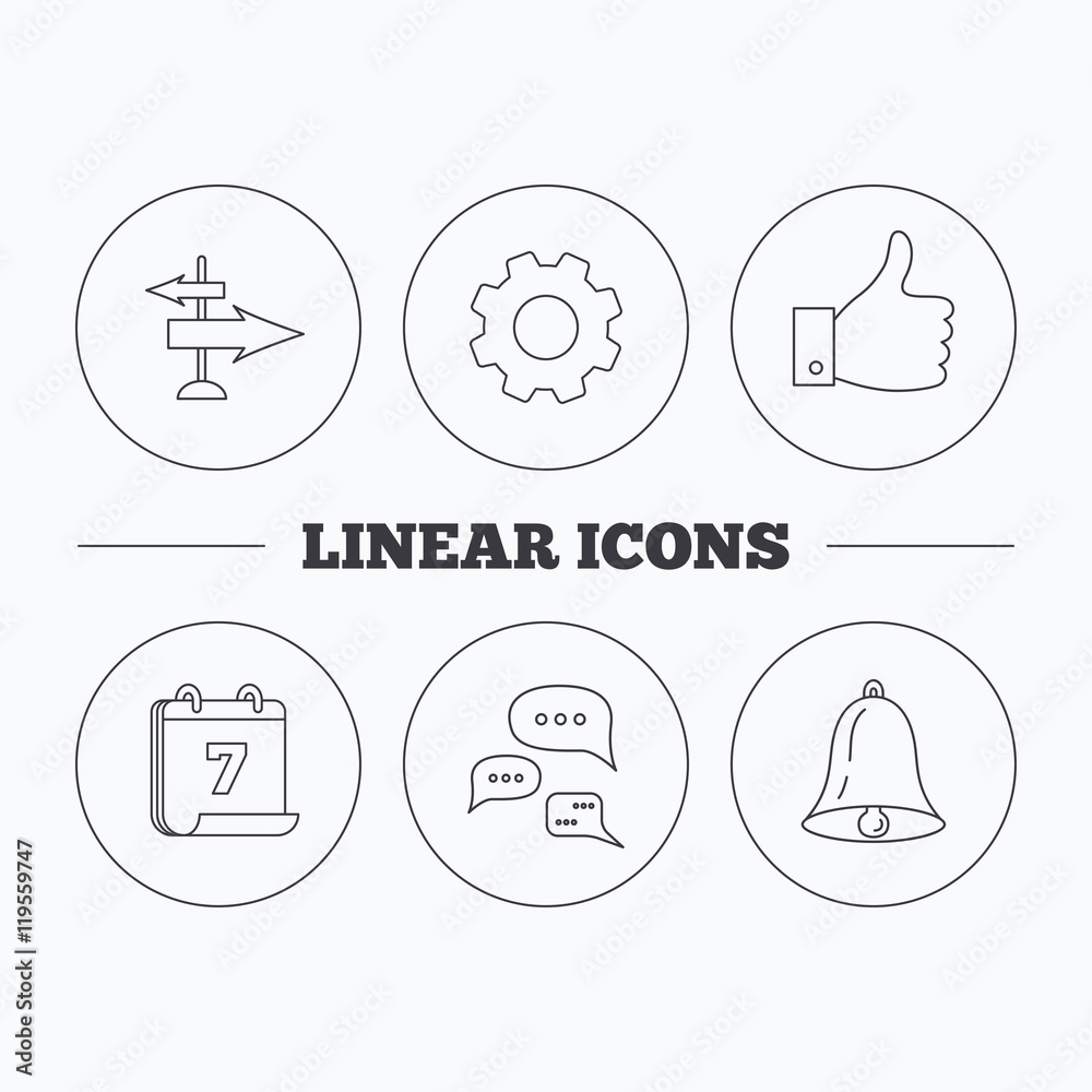 Direction, thumb up and conversation icons. Direction, thumb up and conversation icons.