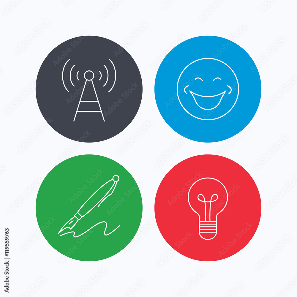 Pen, telecommunication and lightbulb icons. Pen, telecommunication and lightbulb icons.