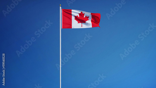 Canada flag waving against clean blue sky, long shot, isolated with clipping mask alpha channel transparency, perfect for film, news, digital composition