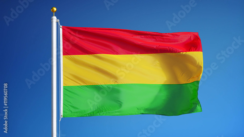 Bolivia flag waving against clean blue sky  close up  isolated with clipping mask alpha channel transparency  perfect for film  news  digital composition