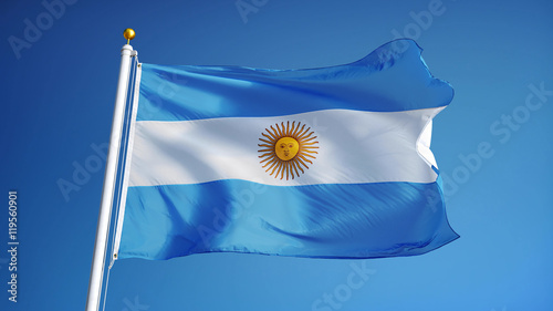 Canvas Print Argentina flag waving against clean blue sky, close up, isolated with clipping m