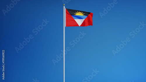 Antigua and Barbuda flag waving against clean blue sky, long shot, isolated with clipping mask alpha channel transparency, perfect for film, news, digital composition