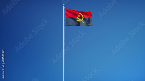 Angola flag waving against clean blue sky, long shot, isolated with clipping mask alpha channel transparency, perfect for film, news, digital composition