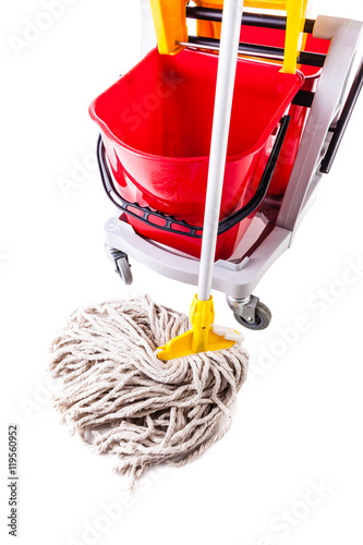 red mop bucket isolated detail photo