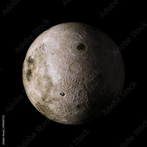 Fototapeta Naklejka Na Ścianę i Meble -  Moon Solar system planet on black background 3d rendering. Elements of this image furnished by NASA