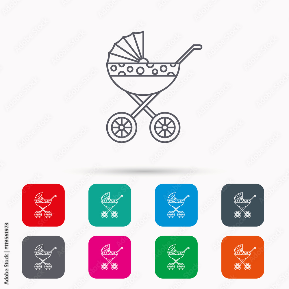 Pram icon. Newborn stroller sign. Pram icon. Newborn stroller sign.