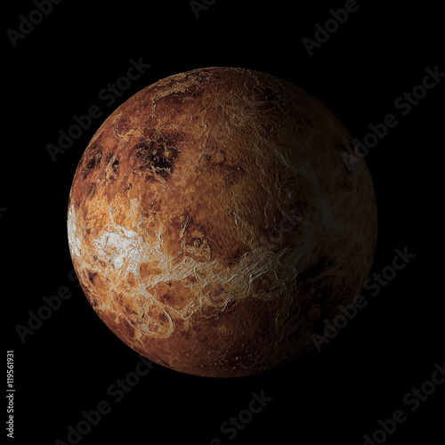 Fototapeta Naklejka Na Ścianę i Meble -  Venus Solar system planet on black background 3d rendering. Elements of this image furnished by NASA