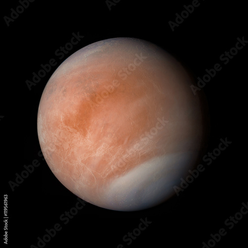 Fototapeta Naklejka Na Ścianę i Meble -  Venus Solar system planet on black background 3d rendering. Elements of this image furnished by NASA