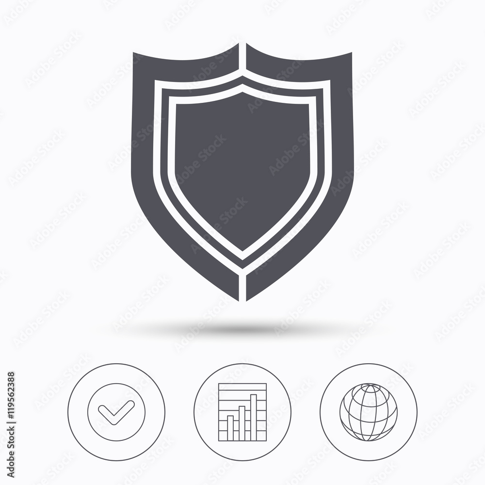 Shield protection icon. Defense equipment sign. Shield protection icon. Defense equipment sign.