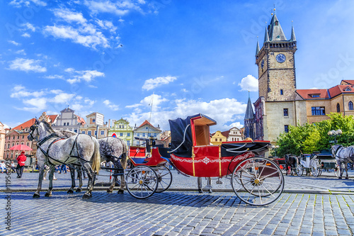 horse-drawn carriage in Old Town Square in Prague, Czech Republi