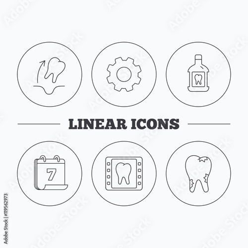 Tooth extraction, caries and mouthwash icons.