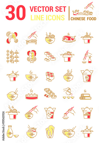 Set vector line icons in flat design with chinese food
