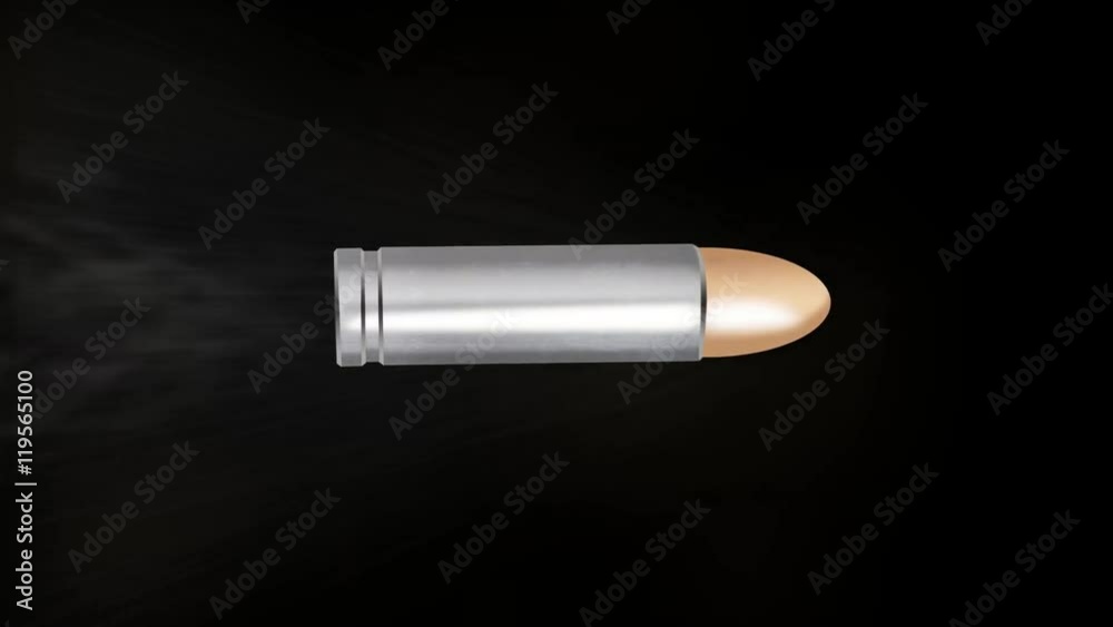 Flying bullet isolated on black background with alpha channel 4K