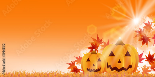 ハロウィン　かぼちゃ　紅葉　背景