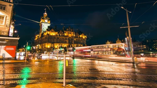 Edinburgh Square aerial view in Scotland, Scotland at night. 4K.