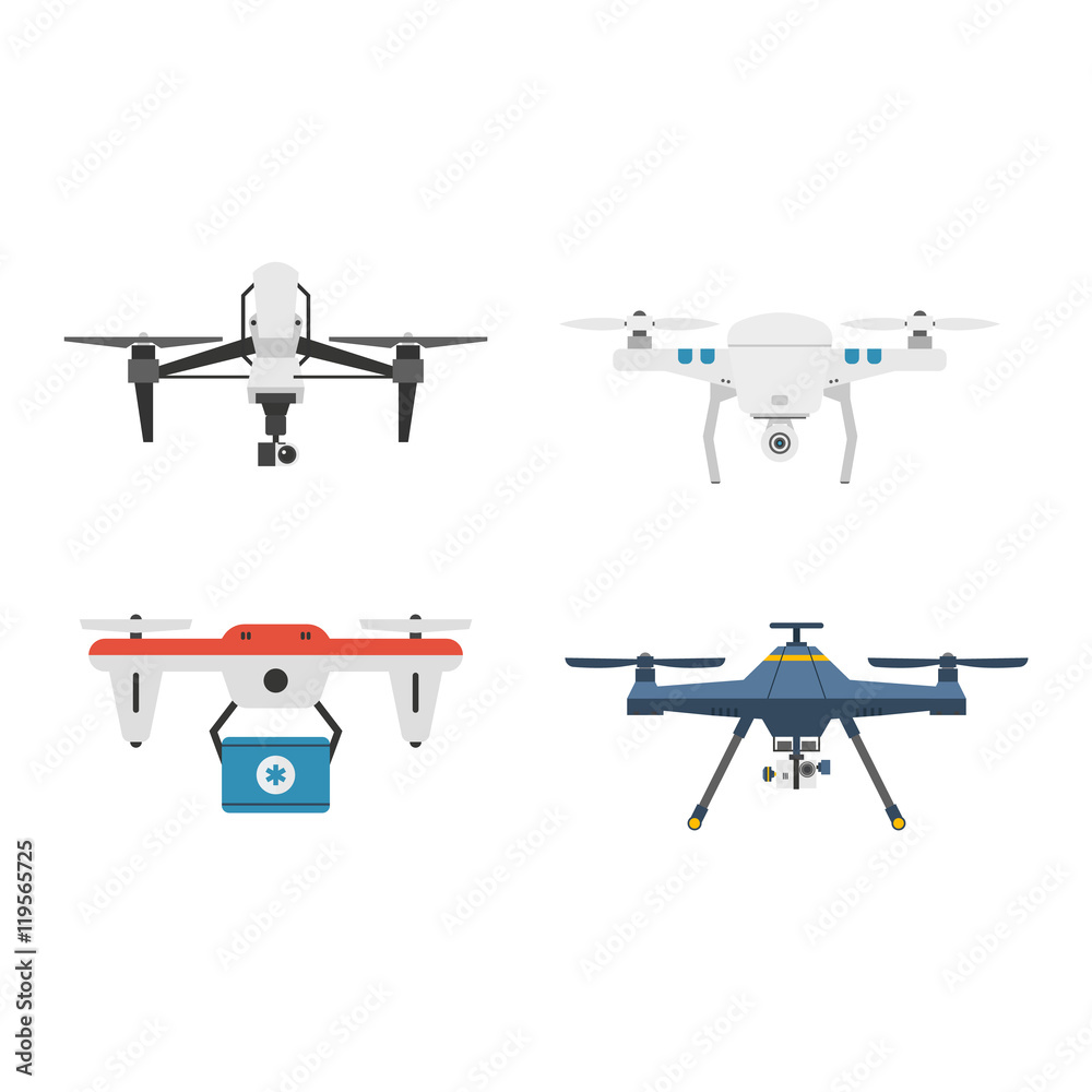 Drone quadcopter vector set.