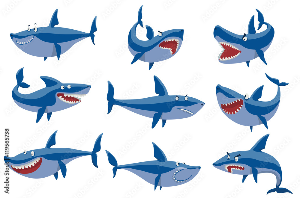 Vector shark character set. Vector shark character set.