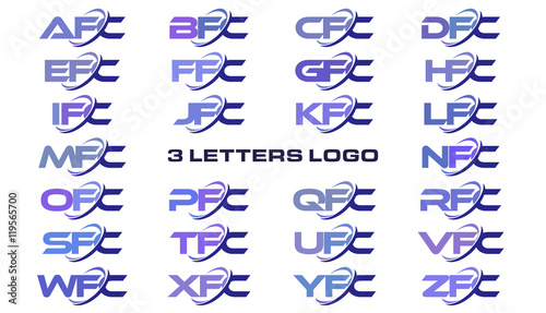 3 letters modern generic swoosh logo AFC, BFC, CFC, DFC, EFC, FFC, GFC, HFC, IFC, JFC, KFC, LFC, MFC, NFC, OFC, PFC, QFC, RFC, SFC, TFC, UFC, VFC, WFC, XFC, YFC, ZFC photo