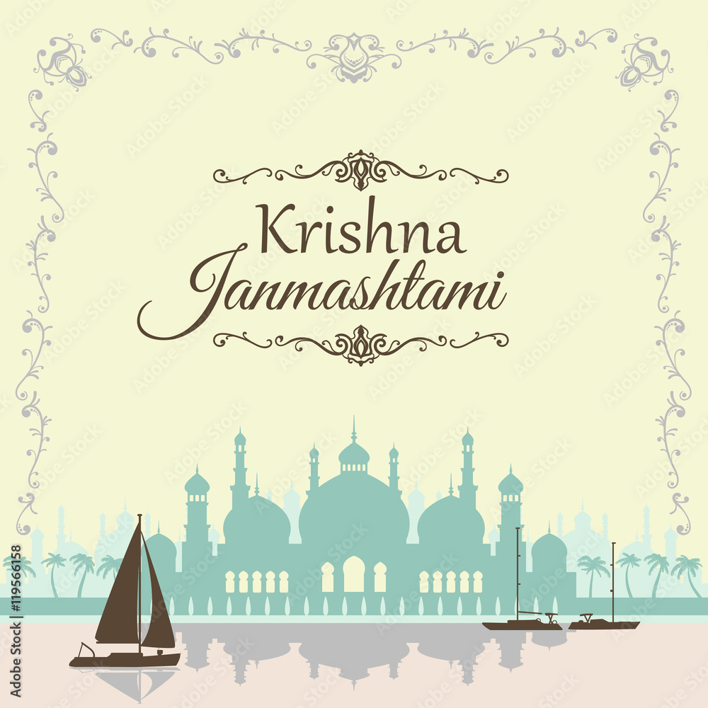 Krishna Janmashtami background in vector. Greeting card for Kris