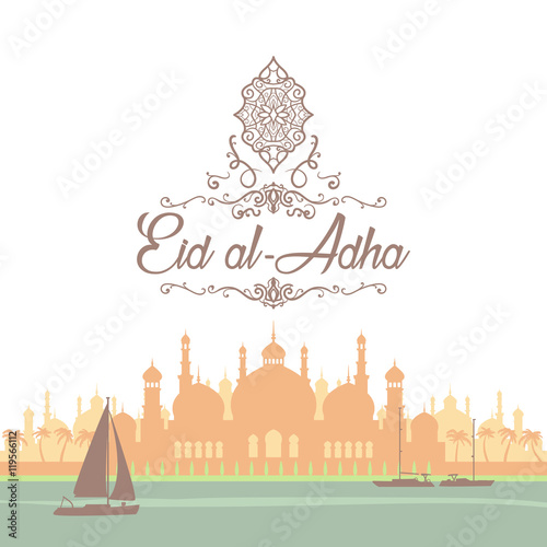 Eid greetings in Arabic script. An Islamic greeting card for Eid