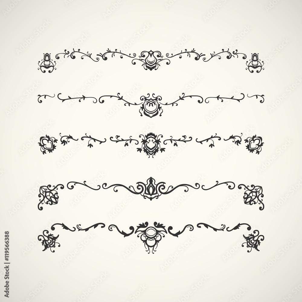 Black borders with arabic floral pattern. Vector illustration.