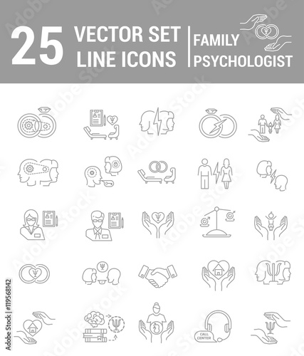 Set of icons in linear style on the subject of family psychologi