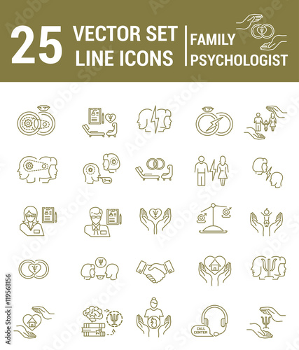 Set of icons in linear style on the subject of family psychologi