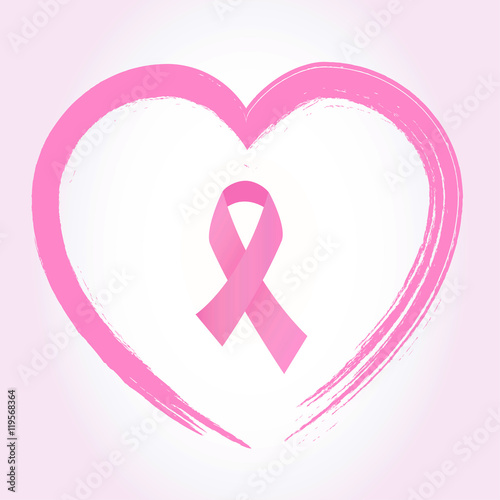 Pink breast cancer awareness ribbon on heart vector.