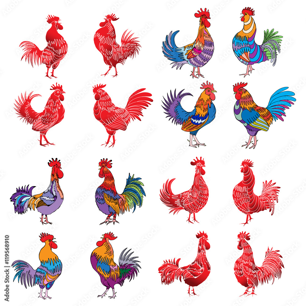 Set Of Chinese 2017 New Year Of The Rooster Symbols Gold Metallic And set-of-chinese-2017-new-year-of-the-rooster-symbols-gold-metallic-and