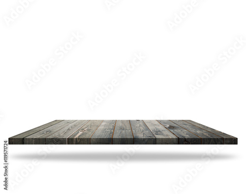 Empty top of wooden table or counter isolated on white backgroun
