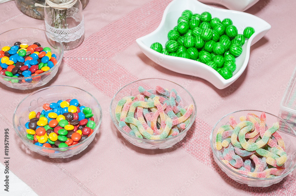 bowls with different sweets bowls with different sweets
