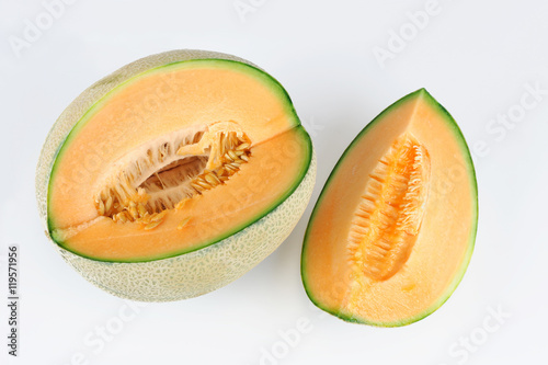 fresh cantaloupe melon on white background