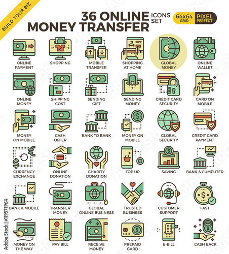 Online money transfer payment icons