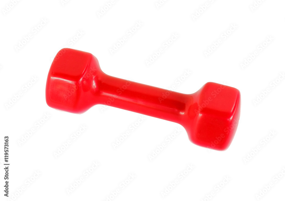 Red dumbbell isolated on white background Red dumbbell isolated on white background