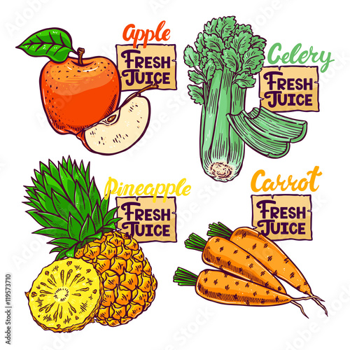 Fresh Juice. beautiful set of fresh vegetables and fruits. hand-