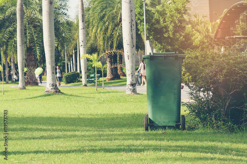 Green bins in the park.