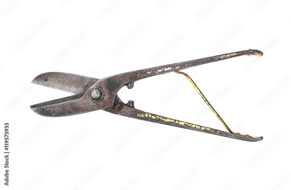 Fototapeta premium Zinc scissors isolated on white background.Scissors for cutting