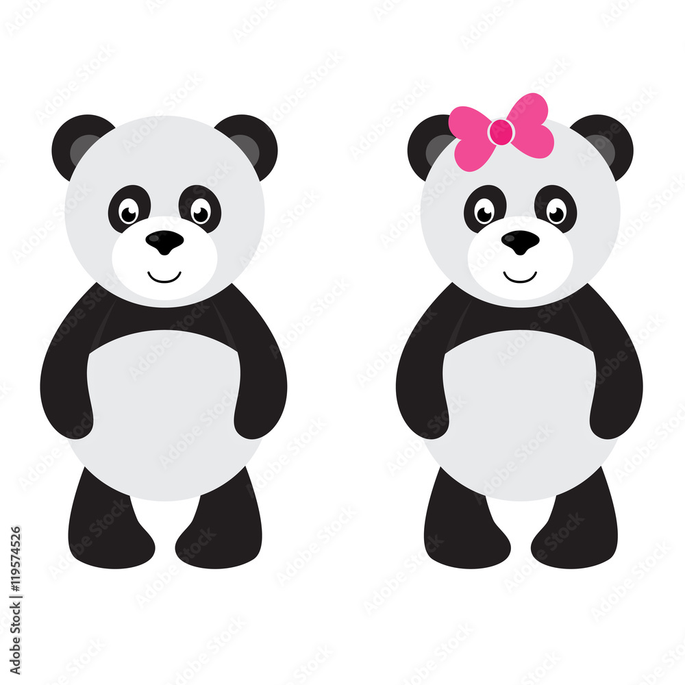 Naklejka premium cartoon panda and panda with bow