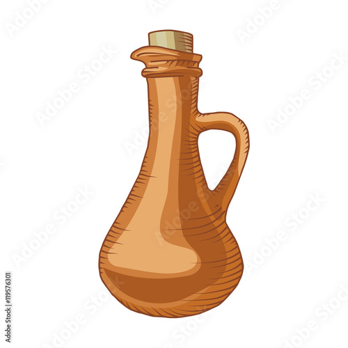 Olive oil in a bottle on white