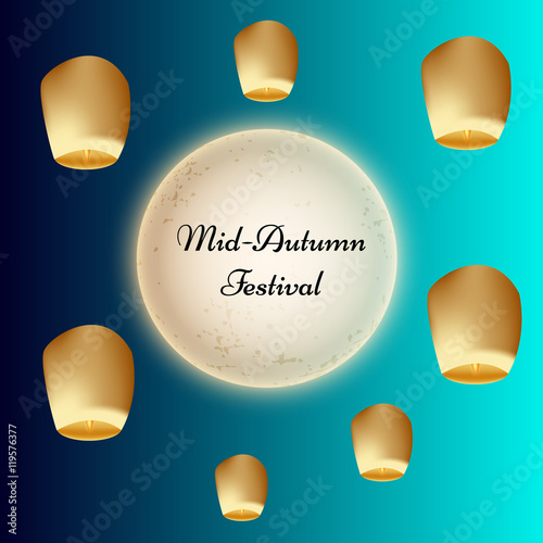 Illustration of background with lanterns and full moon for Mid-Autumn festival